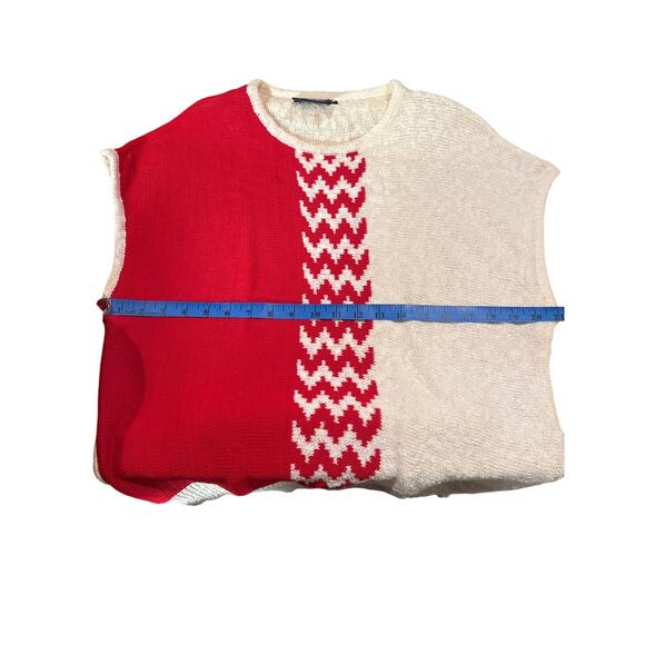 Vintage Knit Red White Geometric Coogi Like Designer 1980s 70s Sweater Vest - Picture 9 of 10